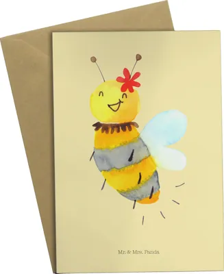 Produktbild von Mr. & Mrs. Panda Grußkarte Biene Blume - Gelb Pastell - Geschenk, osterkarte, babykarte, hochzeitskarten, weihnachtskarten, einladungskarten