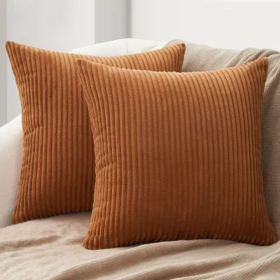 Produktbild von Kissenbezüge 45 x 45 cm, Herbstkaramellorange, 2er-Set, Cord-Sofakissen, Dekokissen für Sofa, Bett, Wohnzimmer, Kinderzimmer, Plüsch