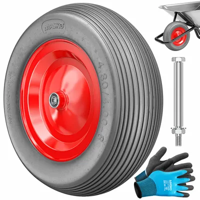 Produktbild von MASKO® PolyurethanSchubkarrenrad Vollgummi 200 kg pannensicher 4.80/4.00-8 Ø 390mm inkl. Achse Ersatzrad Gummirad Stahlfelge Reifen pannensicher für Schubkarre Gartenkarren pannensicheres PolyurethanRad