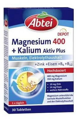Image de Abtei Magnésium 400+Kalium comprimés 30 pc