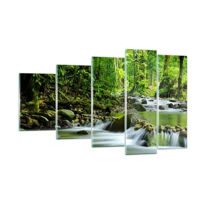 Produktbild von Bilder auf glas - Stream Wald Natur - 100x60cm - Glasbilder - Wandbilder - Kunstdruck - zum Aufhängen bereit - Wanddekoration aus Glas - Glas Bilder - Wandbild auf Glas - 5 Teile - GEG100x60-0174