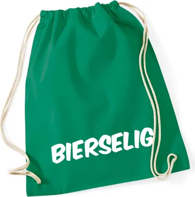 Produktbild von Huuraa Turnbeutel Bierselig Schriftzug 12 Liter Kelly Green Baumwolle Rucksack Geschenkidee
