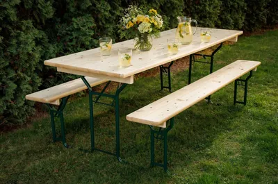 Obrázok produktu pre Pivný set BAVORD LUX 220x70 cm – stôl + 2 lavice, masív smrek 30 mm, okrúhly rám Ø30 mm