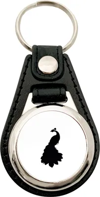 Produktbild von Huuraa Schlüsselanhänger Pfau Silhouette Metall mit Kunstleder Schlüsselring Einkaufswagenchip Geschenkidee