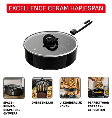 Produktbild von Tefal G20732, Rund, Sauteuse-Pfanne, Schwarz, Keramik, Aluminium, Thermo-Punkt