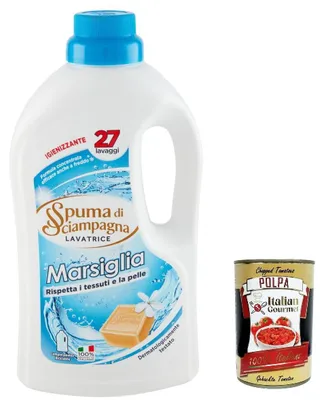 Produktbild von 3x Spuma di Sciampagna Detersivo Lavatrice Marsiglia,Desinfizierendes Flüssigwaschmittel, 27 Wäschen, 1215ml + Italian Gourmet polpa 400g