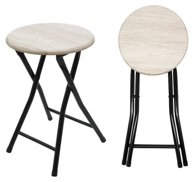 Immagine prodotto di Set di 2 sgabelli pieghevoli in legno e metallo - 47 x 33 cm - Sedia pieghevole, sgabello, rotondo