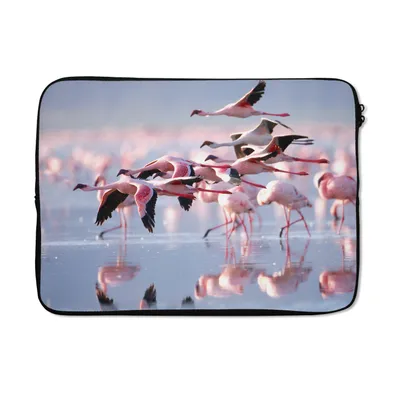 Produktbild von MuchoWow® Laptop Hülle 13 Zoll Rosa Flamingos auf dem Wasser Laptoptasche - Laptophülle - Sleeve - Rundumschutz