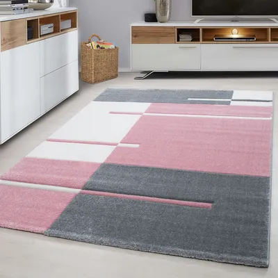 Image de Ayyildiz | Tapis moderne Hawaii 3D - 200 cm x 290 cm - Gris-Cr?me-Rose - Design géométrique élégant