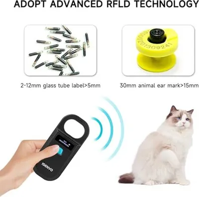 Produktbild von Isenvo PET ID-Leser, Scanner, wiederaufladbarer RFID-Microchip-Reader 134,2 kHz 125 kHz, liest Chips in FDX-B (ISO11784/11785) Emid-Mikrochips, 15 Zif
