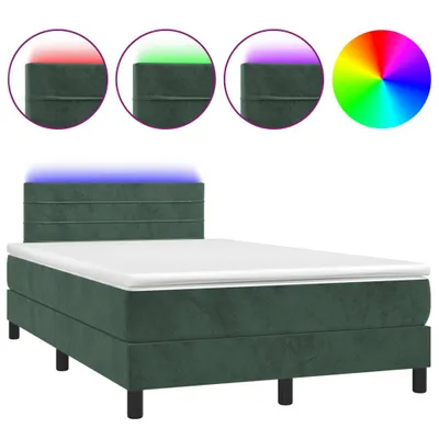 Productafbeelding van Boxspringbed met matras en LED-verlichting, donkergroen, 120x190 cm, fluweel