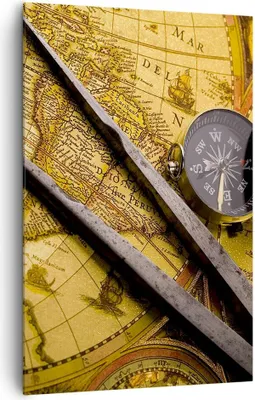 Produktbild von Bild auf Leinwand - Leinwandbild - Einteilig - Kompass Abenteuer Reisen - 80x120cm - Wand Bild - Wanddeko - Wandbilder - Leinwanddruck - Wanddekoration - Leinwand bilder - Wandbild - PA80x120-0146