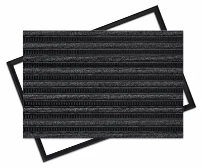 Produktbild von POLENTEX Aluminium Fußmatte für Türen, 60x40 cm, 17 mm Profilhöhe, Premium Black, Bürste + Rips, Farbe: Schwarz, für Innenbereiche