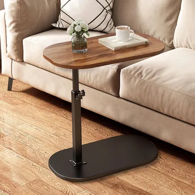 Immagine prodotto di Tavolino a forma di C, con altezza regolabile, rotazione a 360°, dimensioni 30x45x80 cm, colore marrone rustico