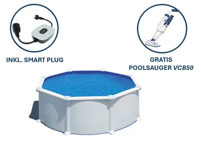 Produktbild von GRE Runder und weißer Stahlwandpool Ø 350 x 132 cm, Serie Atlantis + Smart Plug + GRATIS Elektrischer Poolreiniger ELECTRIC VAC PLUS