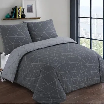 Image de VISION Hugo Parure de lit - 100 % coton - 1 housse de couette 140 x 200 cm + 1 taie d'oreiller 65 x 65 cm - Gris anthracite