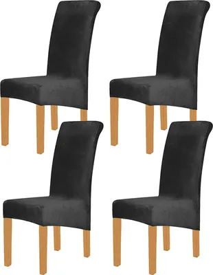 Produktbild von Topchances 4er Set Samt XL Größe Stuhlhussen Esszimmerstühle, Stretch Abnehmbare Waschbar Plüsch Esszimmerstuhl Protecter Für Küche Bar Hotel Und Hochzeit,Schwarz