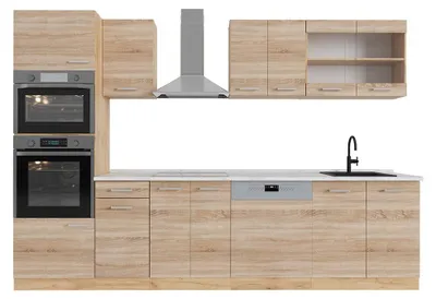 Obrázok produktu pre Kuchynský kút Vicco R-Line Dub Sonoma/Goldkraft 300 cm s vysokou skriňou, AP mramor, Model 53523
