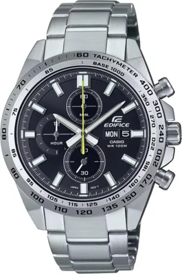 Produktbild von Casio Edifice EFR-574D-1AVUEF Herren Armbanduhr, Edelstahl Silber/Schwarz, 47,5x42,3x11,4mm, Mineralglas, sportlich, Chronograph, Datum, Stoppfunktion, Tachymeter, Neo-Display, 10 Bar wasserdicht, verschraubter Gehäuseboden, Faltschließe, 5 Jahre Batterielaufzeit, CASIO 5226 Kaliber
