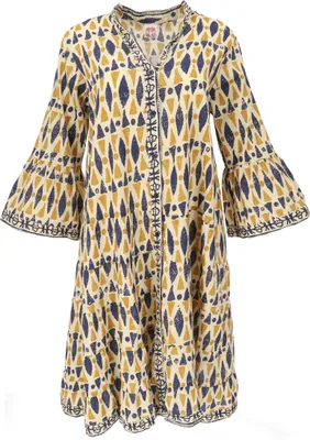 Produktbild von Boho Baumwoll Maxikleid, Oversize Sommerkleid - Senfgelb, Damen, Baumwolle, Kleider
