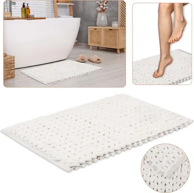 Obrázek produktu pro Bílá pletená koupelnová předložka 50x80 cm - savé plyšové mikrovlákno, vysoká gramáž