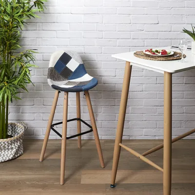 Image de Lot De 2 Tabourets De Bar Patchwork Bleu Gris