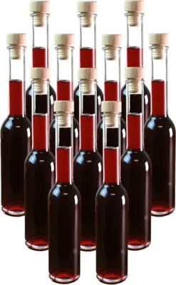 Produktbild von gouveo 12er Set Glasflaschen 200 ml Sinfonie mit Korken (HGK) - Kleine Flasche mit Korkverschluss - Leere Korkflasche für Likör, Wein, Essig, Öl