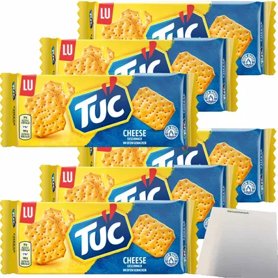 Produktbild von TUC Cracker Cheese Salzgebäck mit leckerem Käse-Geschmack 6er Pack (6x100g Packung) + usy Block