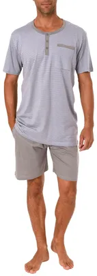 Produktbild von Herren Shorty Pyjama kurzarm in lässiger Streifenoptik und mit Knopfleiste 191 105 90 504 ; grau , 48