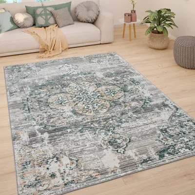 Image de Tapis de salon à poils courts vintage pastel motif oriental moderne dimensions 80 x 150 cm