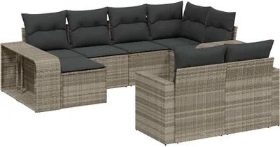 Produktbild von vidaXL 10-tlg. Garten-Sofagarnitur mit Kissen Hellgrau Poly Rattan