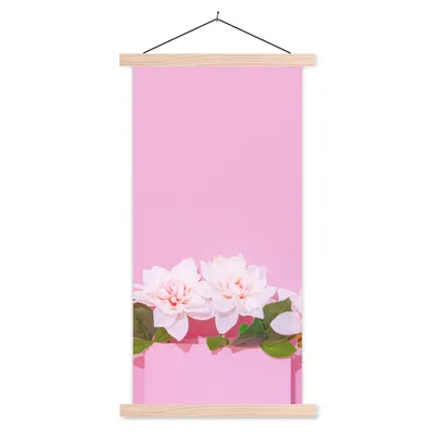 Produktbild von MuchoWow® Textilposter Blüte - Sommer - Rosa 60x120 cm mit holzfarbenen Rahmen - Holz