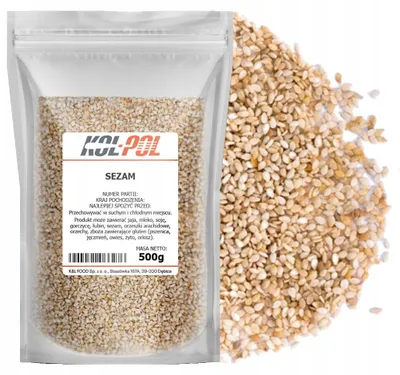 Zdjęcie produktu dla SEZAM BIAŁY 500g Łuskany ziarno nasiona sezamu naturalny jakość Kol-Pol