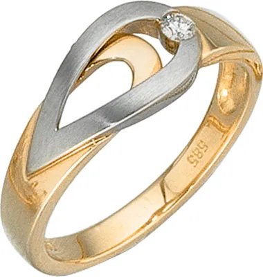 Produktbild von JOBO Damen Ring 585 Gold Gelbgold Weißgold kombiniert teilmattiert 1 Diamant-Brillant Größe 56