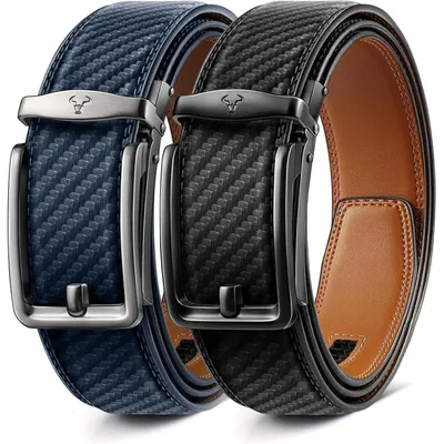 Produktbild von Gürtel Herren 2er Ratsche Automatikschließe Leder 35mm Breit Verstellbar 150cm Schwarz/Purpurblau