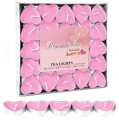Herz-Theelichtjes, 50 Stück, rosa, 3,2 cm, romantische Dekoration