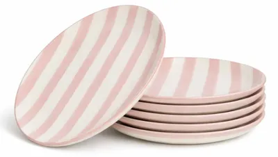 Image de Set de 6 assiettes creuses - Rose et Blanc - Porcelaine - 27 cm