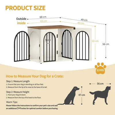 Image de Cage pour chien - Cage d'intérieur 68 cm - 3 portes - Porte en arc - Modèle robuste - Style meuble - Blanc/marron