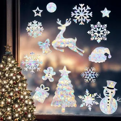 Produktbild von Schneeflocken Aufkleber 56 Stück Weihnachtsdeko Fensterfolie Vogelschutz
