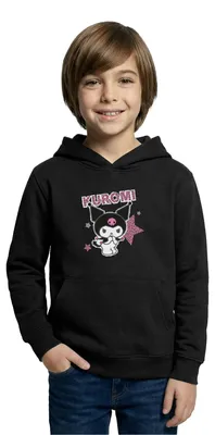 Produktbild von Spreadshirt Kuromi Mit Schriftzug Leo Stil Kinder Hoodie, M (7/8 Jahre), Schwarz