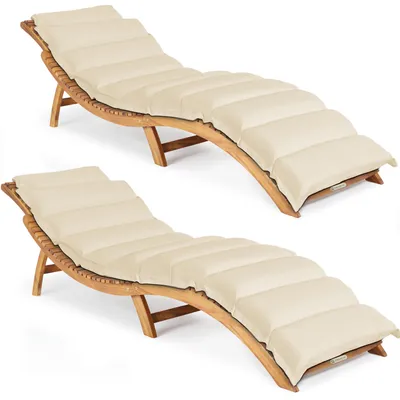 Produktbild von 2x CASARIA® Sonnenliege Holz inkl. Auflage Creme FSC®-zertifiziert Akazie 320kg Belastbar 190x60cm Klappbar Tragegriff Gartenliege Balkon Garten Terrasse Liege Wetterfest