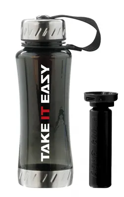 Produktbild von Take it Easy Trinkflasche Flasche Getränkeflasche 0,7 L mit Kühlstick Trageschlaufe aus Polycarbonat mit Edelstahl Schule Sport Outdoor SCHWARZ