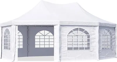 Imagen del producto de Tienda de campaña tipo pabellón de 5x7 metros, fácil y rápida de montar, con ventanas. Lona de PVC resistente, color blanco, modelo 700