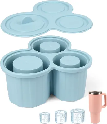 Produktbild von Silikon Eiswürfelform für Stanley Cup 3 Fäch Eiswürfelbehälter mit Deckel 20-40 Oz Stanley Cup Zubehör Große Eiswürfelform Flexible Ice Tray Wiederverwendbare Eiswürfel BPA-Frei