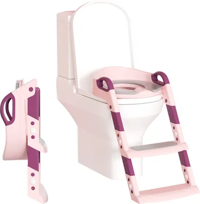 Produktbild von Jopassy Höhenverstellbarer Toilettentrainer Toilettensitz mit Treppe Kinder-Töpfchen WC Sitz mit Spritzschutz und Griffen, klappbar Rosa
