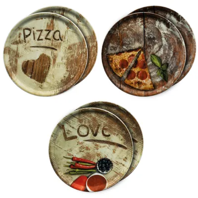 Image de set de 6 assiettes à pizza Olive, salami & préférée Ø 33,3cm Plaque Assiette XL