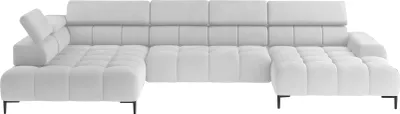 Produktbild von Ecksofa PLAZA-U Stoff SOLAR Eckcouch Inkl. Mit Bequemer Flauschiger Rückenlehne Lang links 216cm Kurz Rechts 177cm Industrial Style U-Form Links 385x99x216cm BxHxT WEISS