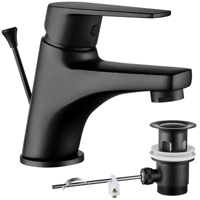 Produktbild von Cecipa MAX Wasserhahn Bad schwarz, Badarmatur Einhebelmischer mit Push-Open Ablaufgarnitur, Waschbecken Armatur, NEOPERL, für kleine Bäder