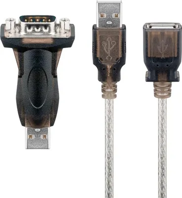 Image de Goobay 93128 Convertisseur USB série RS232 mini, transparent, 1.5 m, noir - USB 2.0 mâle (type A) > D-SUB/RS-232 mâle (9 pôles)