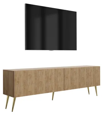 Obrázek produktu pro Skříňka pod televizi s rýhovanými čely, dub Craft, zlaté šikmé nohy, 170 × 32 × 52 cm